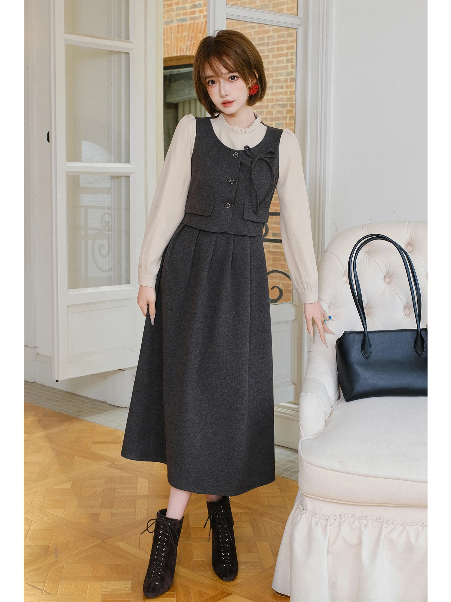 

Жилет MIUCO в стиле французского шика с дизайном Rich Girl, пэчворк, А-силуэт, с высокой талией, длинный рукав