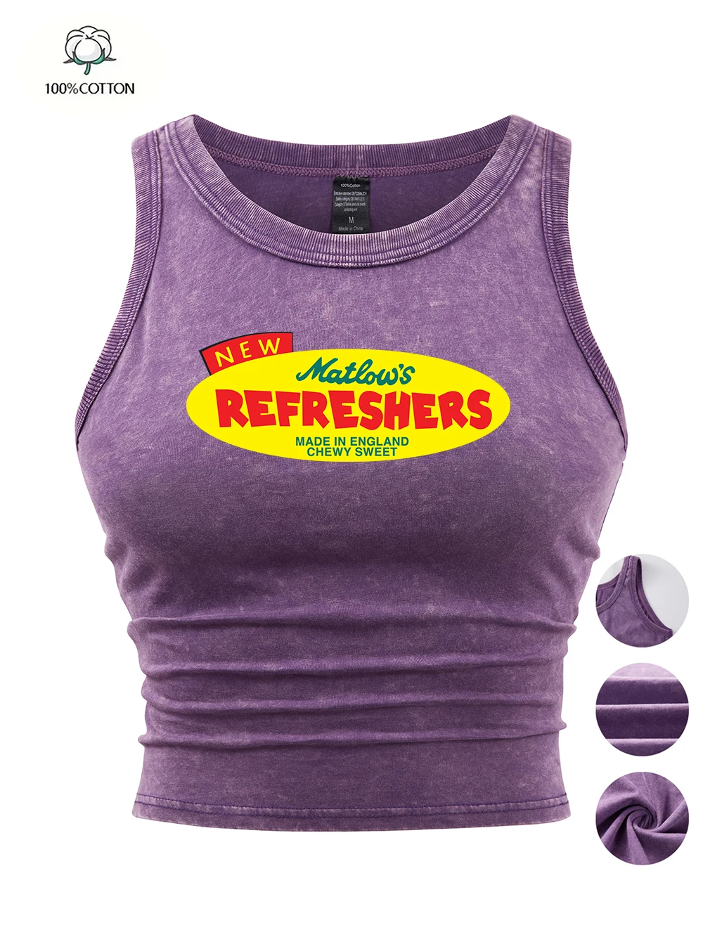 New Refreshers Made In England Prints Tank Tops Y2K Sexy Womens Cotton Washed T Shirts Vintage Tight Thin Tees Summer Clothes