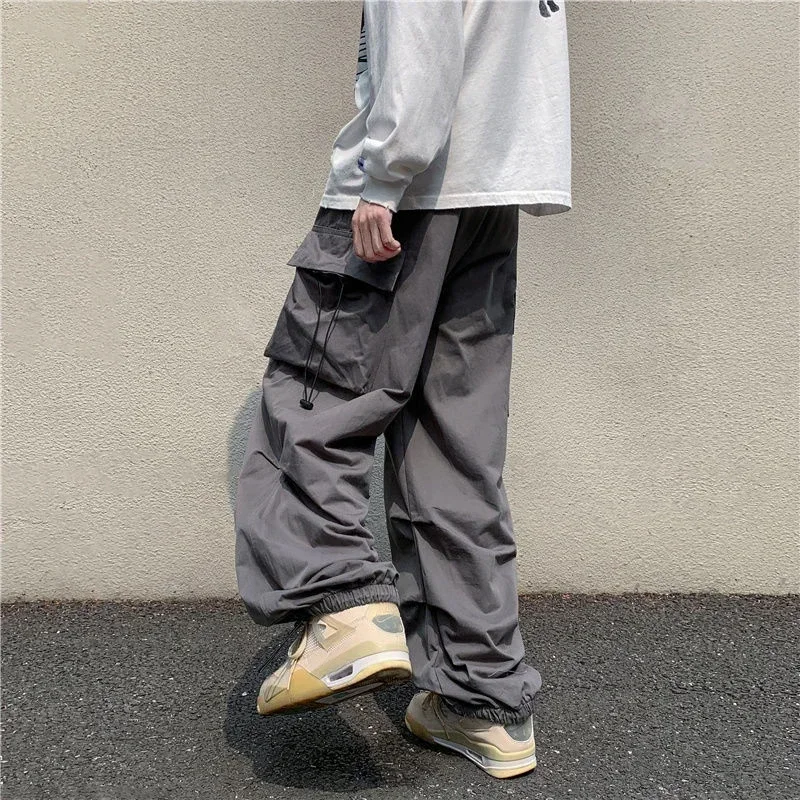 Cargo Pants For Men Straight Grey Trousers Man Autumn Wide Regular Fit Large Size Slacks Street Cotton Luxury Clothing Fashion