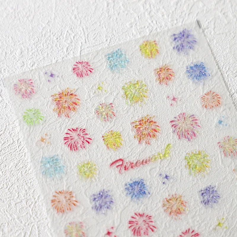 5D Embossed Nail Stickers Fireworks Jelly Colorful Gorgeous Adhesive Decals Nail Slider Supplies Manicure Parts Decorations