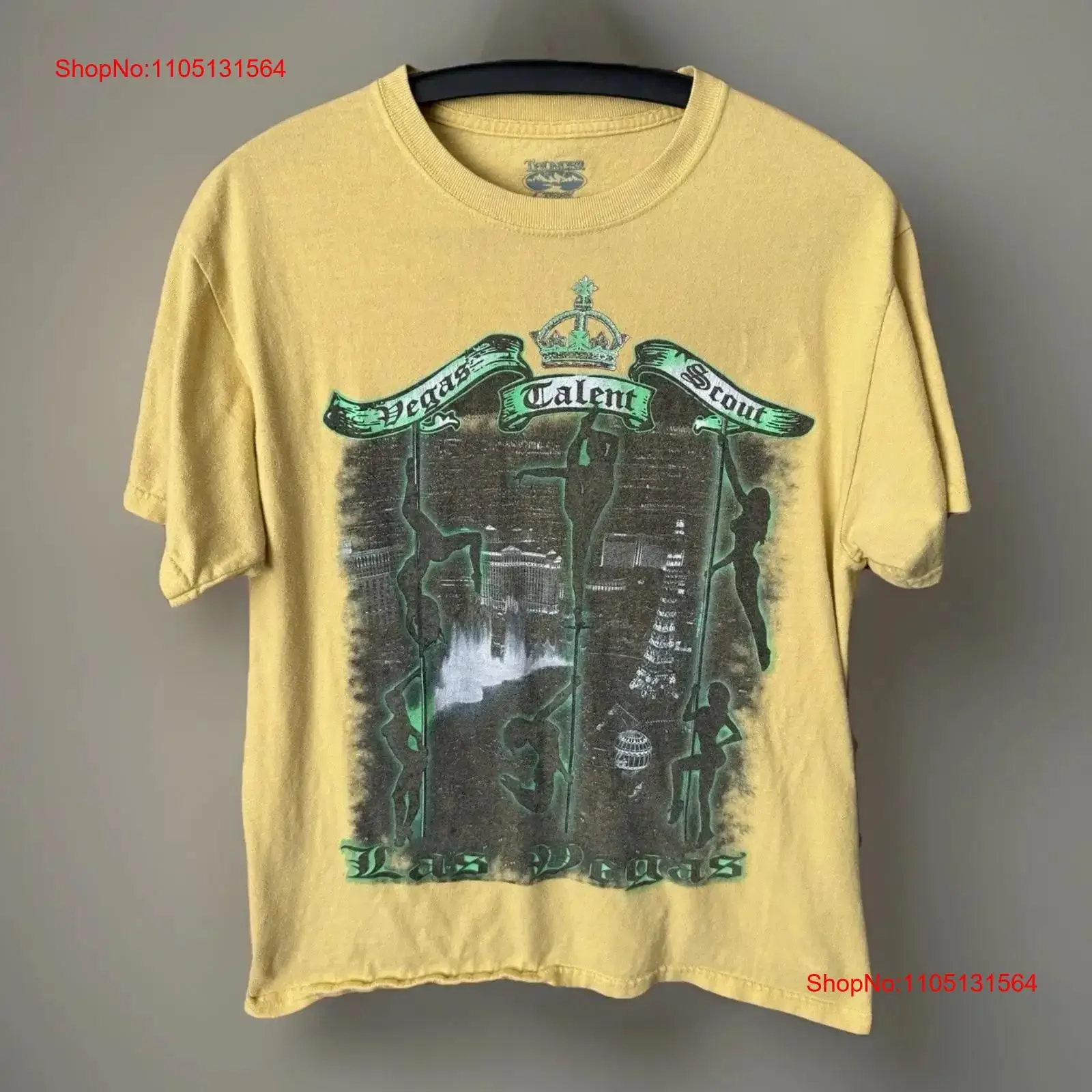 Las Vegas Talent Scout Gentlemans Strip Club camiseta tamaño M amarillo Y2K estilo vintage lavado versátil suave cómodo