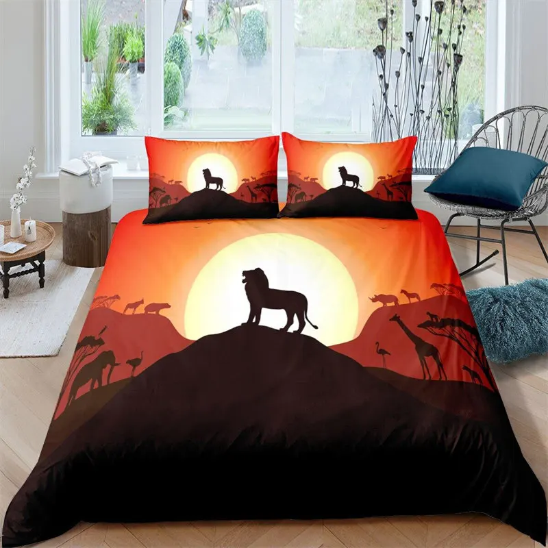 Tropical Animals Duvet Cover Exotic Animal Silhouette Sunset Bedding Set Full For Girls Boys Decor Hawaii Sea Wave Quilt Cover