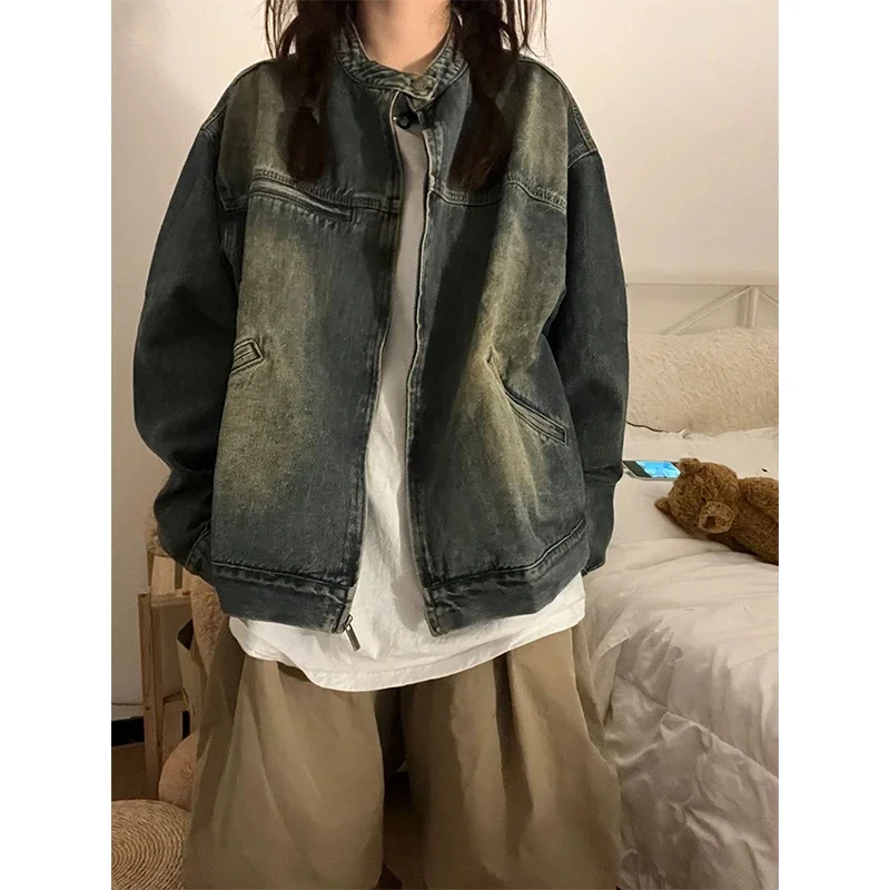 سترة نسائية كلاسيكية من قماش الدنيم Y2K ملابس خروج كبيرة الحجم معطف جينز Bf Harajuku ملابس خارجية فضفاضة غير رسمية لربيع الخريف