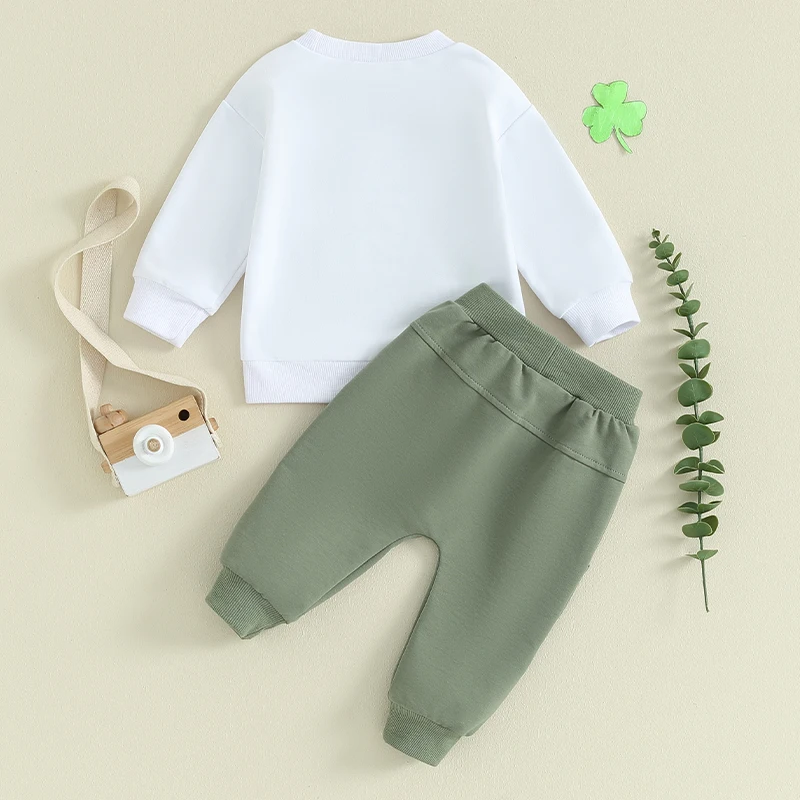 Newborn Infant Baby Boy St Patrick s Day Pants Outfits Green Shamrock Print Sweatshirt with Elastic Waist Drawstring