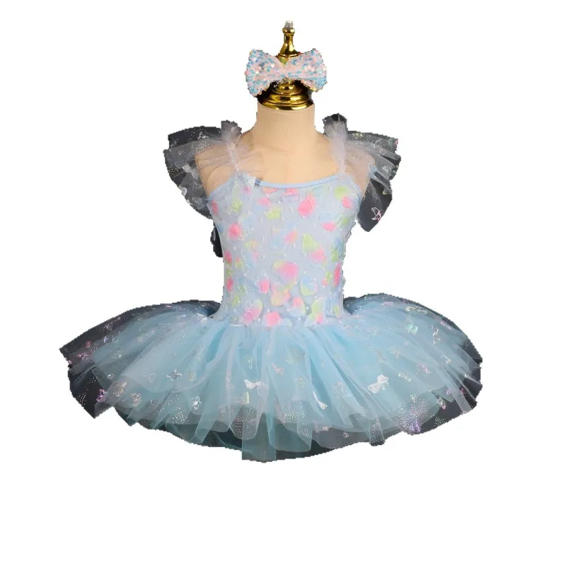 Vestido de ballet, vestido de gasa sin tirantes, vestido infantil con mangas abullonadas, actuación y otros vestidos de salón