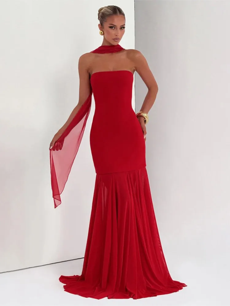 

Dresses For Woman Sexy Vestidos Elegant Sleeveless Long Evening Dress Solid Color Bodycon Piglet Breast robe Trendy Simple Style