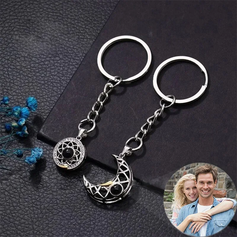 

Custom Sun Moon Photo Projection Keychain for Couple Personalized Picture Key Ring Gift For Men Women Memorial Jewelry