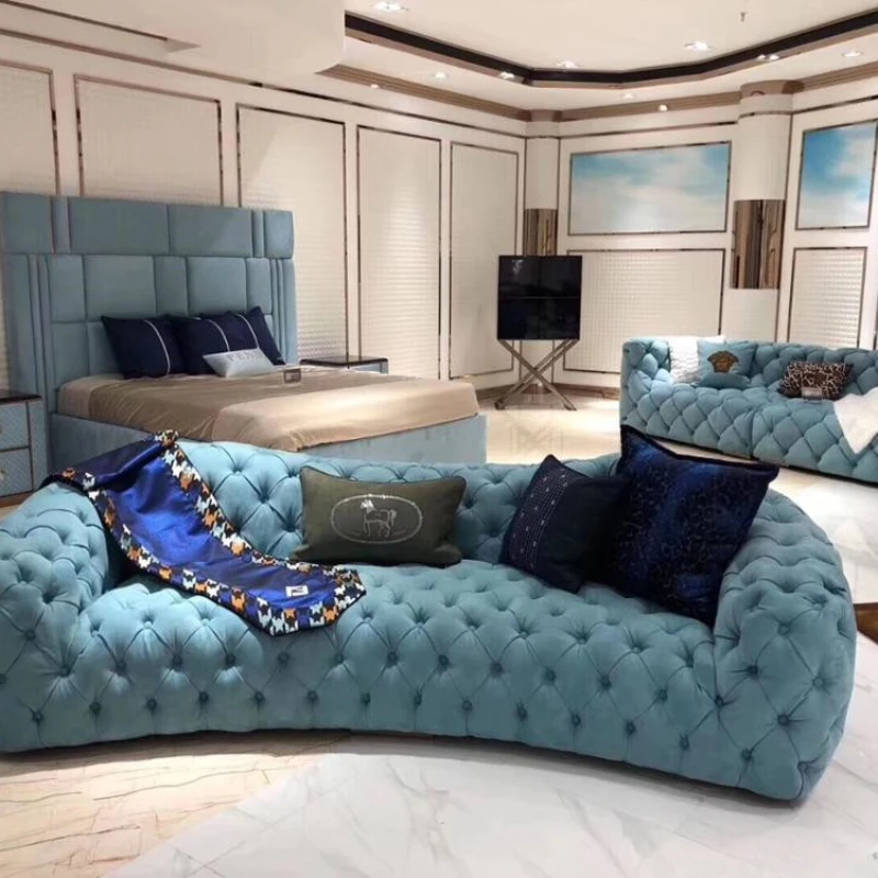 Design of Moon Surface Frosted Velvet Zipper Curved Sofa for Hotel Villa Living Room Studio