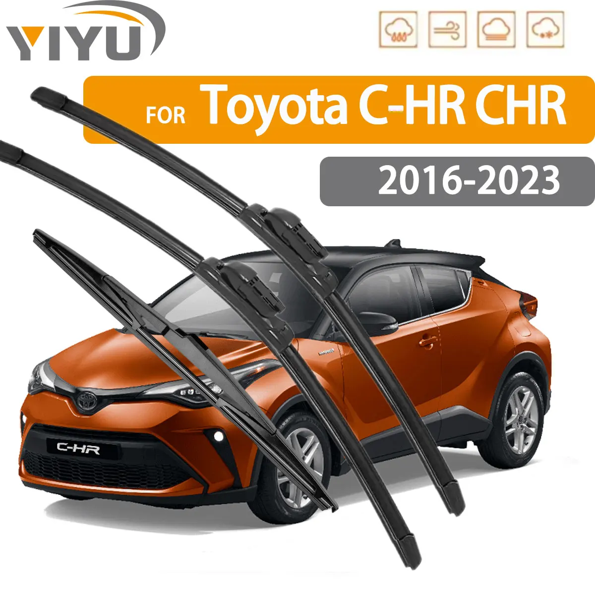 

3PCS Car Wiper For Toyota C-HR CHR 2016-2023 Front Rear Wiper Blades Brushes Auto Windscreen Window Accessories