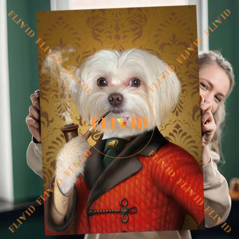 

Custom Gentleman Cat Dog Portrait General Captain King Poster Wall Art Canvas Painting Wall Pictures For Living Room Unframed