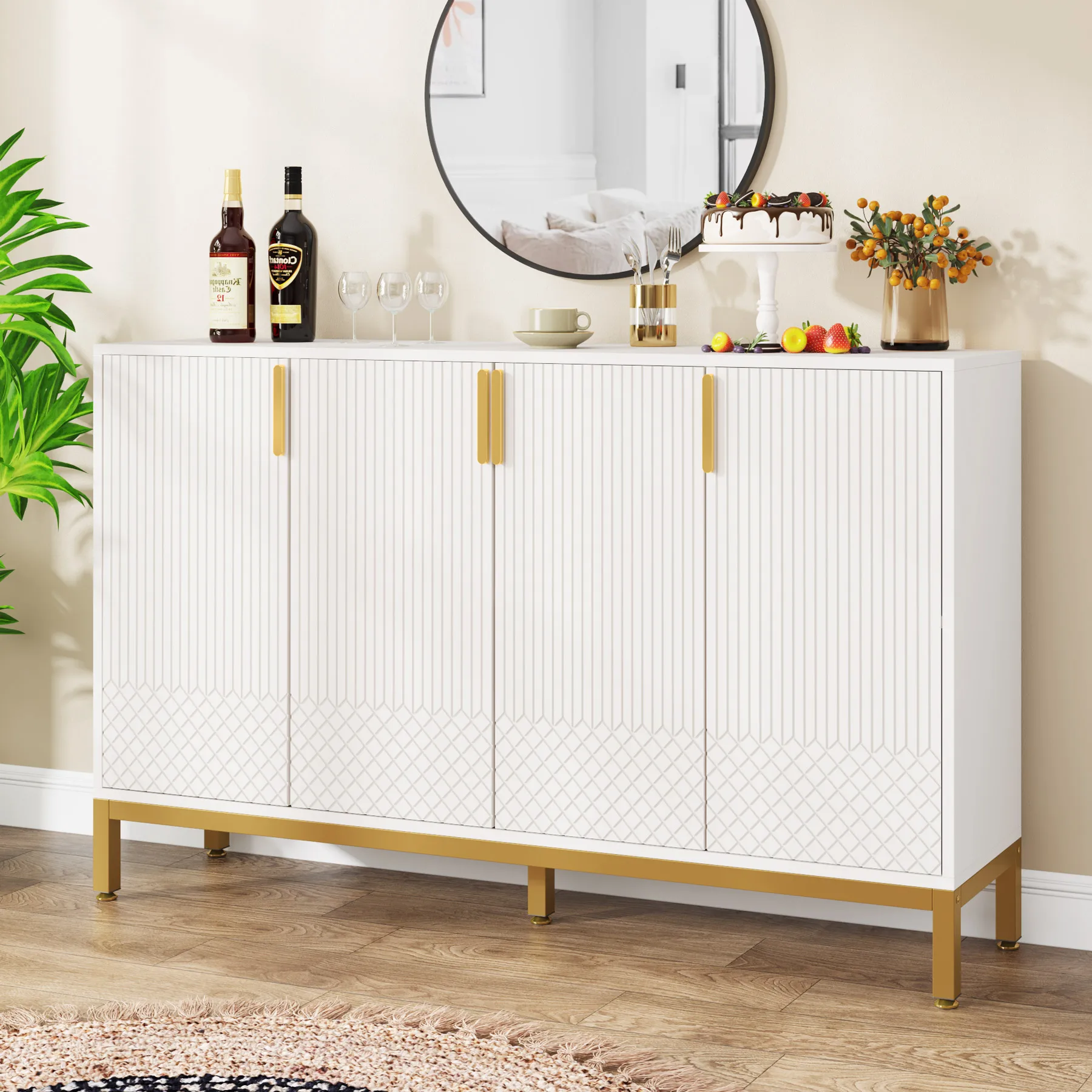 

Modern Coffee Bar & Home Bar Storage Cabinet with MDF for Dining Room Luxury Wooden Buffet White Sideboard Furniturepromote sale