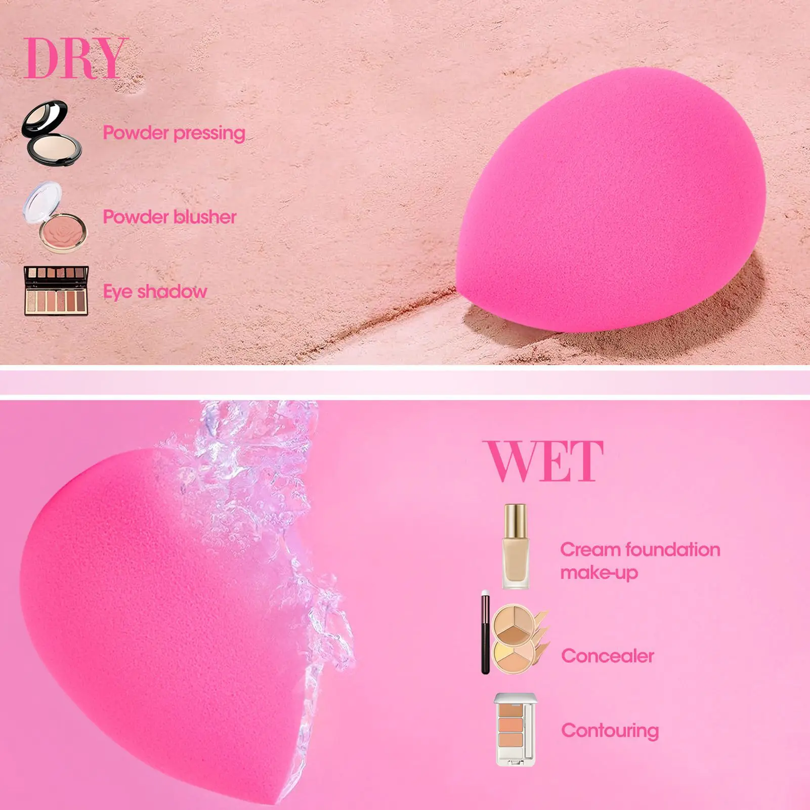 6pcs Makeup Sponge Set Beauty Foundation Blending Sponge for Liquid Cream Powder Rosy Red