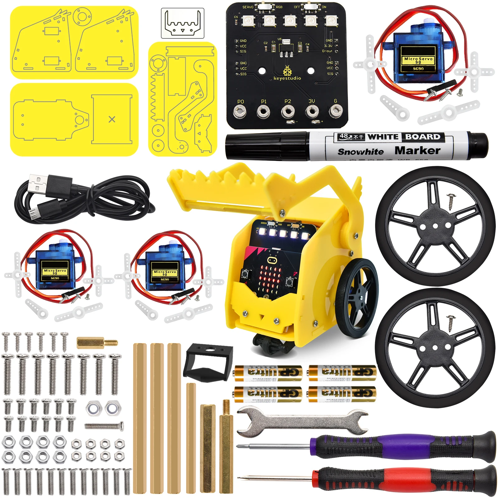 Keyestudio Micro:bit Desk Bit Mini Car V2.0 Support Makecode Graphical Programming And App Control 21 Projects Included For STEM