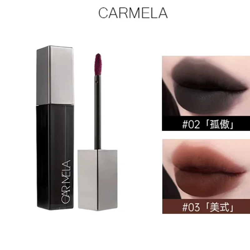 

CARMELA Lipstick Matte Velvet Goth Smoky Grey Black Nude Lipclay High Colors Non-stick Cup Long-lasting Lips Tint Cosmetics
