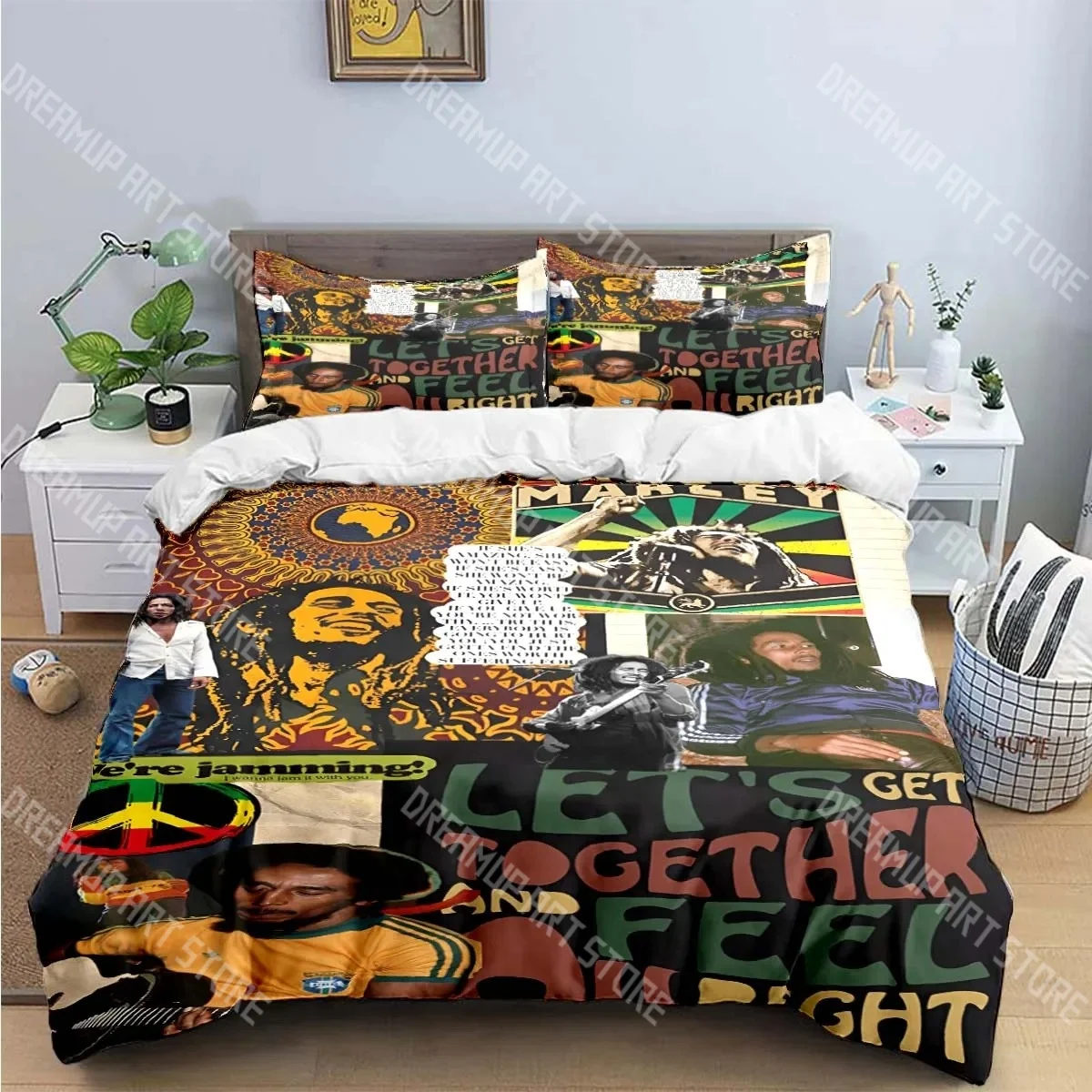 Fashion Singer R-Reggae Bob Marley Bedding Set Single Twin Full Queen King Size Bed Set Kids Bedroom Duvetcover Sets Bed Sheet