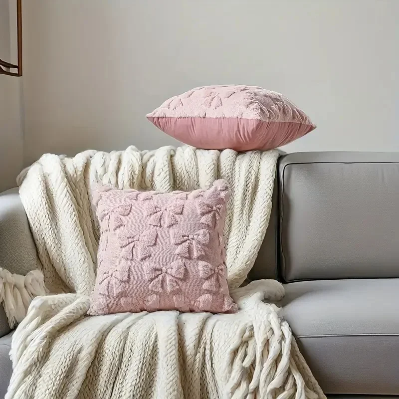 45 x 45 cm große Kissenbezüge mit Fliege, weicher Plüsch, Dekoration für Schlafzimmer, Sofa, für Feiertage, Festivals, Heimdekoration, 1 Stück, Auto-Kissenbezug