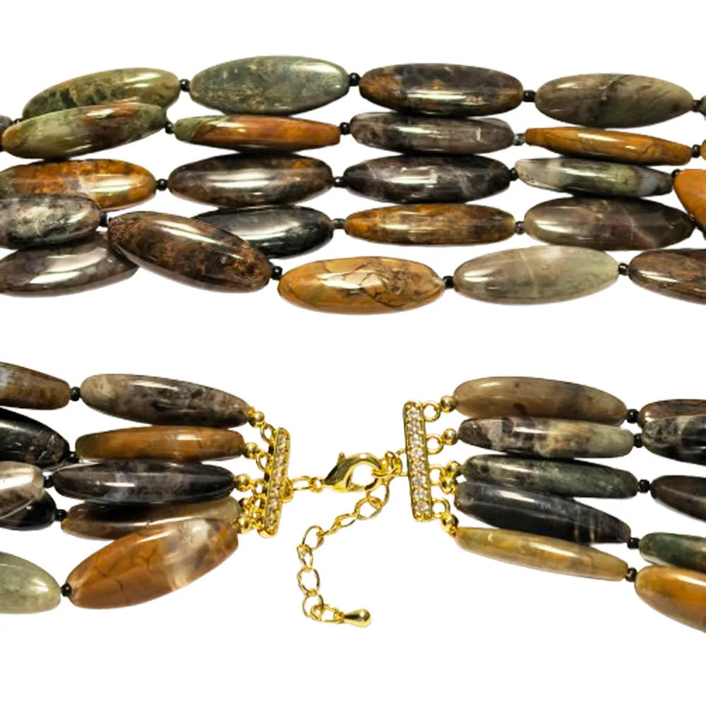 

MTC·STAR 5Row 20'' 28mm Natural Red Green Brown Black Shuttle Agate Bead Necklace (Z14583)