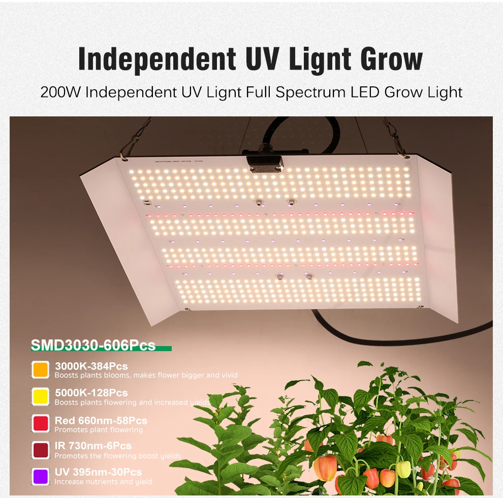 200W LED Grow Light Full Spectrum Greenhouse Tent Vegetable Interior Flower Seedling Hydroponics Cultivation Plants Red UV Lamp