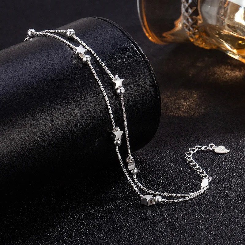 925 فضة ستار أساور للنساء الأزياء الكورية الخماسية مزدوجة الطبقات سحر سوار المجوهرات الأصلية الفاخرة