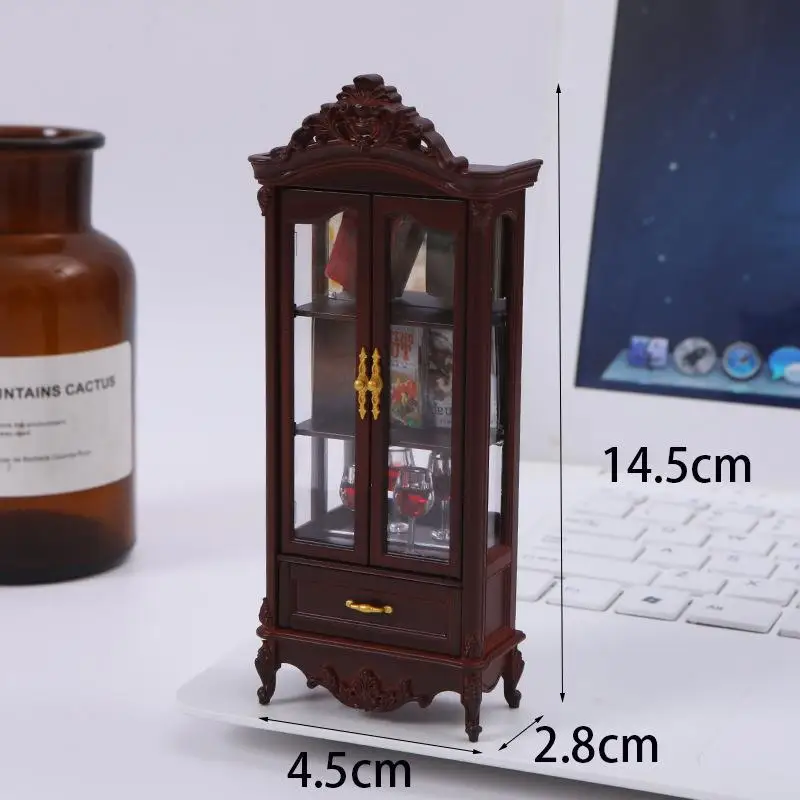 1/12 maison de poupée Vintage Simulation armoire de rangement vitrine modèle poupée maison salon armoire à vin meubles décor jouet