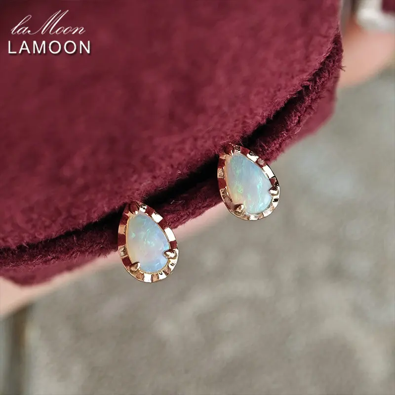 LAMOON Natrual Australia Opal Stud Earring For Women Mini Cartilage Piercing 925 Sterling Silver Gold Vermeil Fine Jewelry