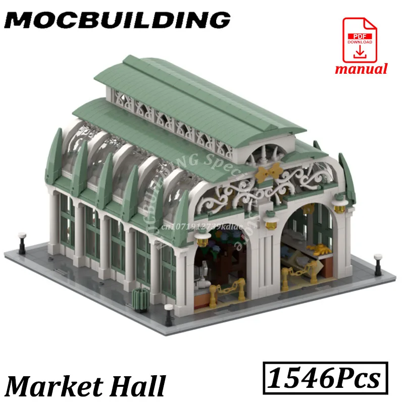

Market Hall Buildings City Street View Moc Building Block Model Set Display Construction DIY Brick Toy Gift Present