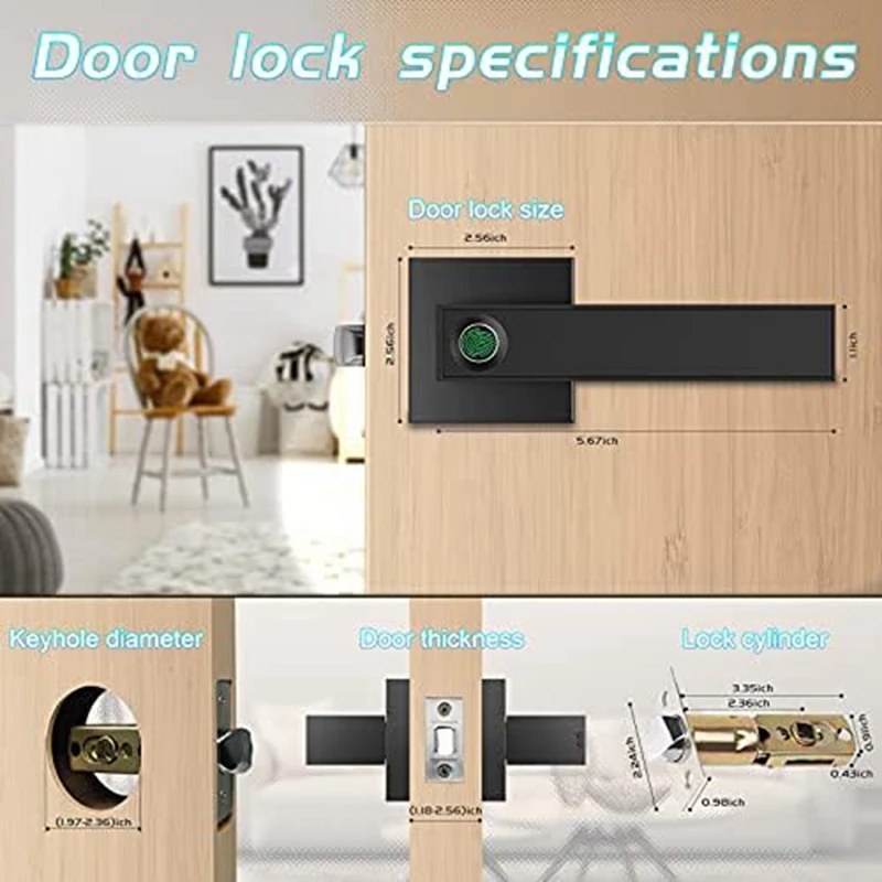 1Set Fingerprint Door Lock Biometric Door Lock Smart Door Handle Door Lock Hotel Warehouse Office F180B