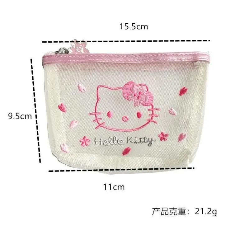 Kawaii Hello Kitty Mesh Yarn portamonete Sanrio Cartoon Anime Sakura borsa portaoggetti per ricamo borsa per trucco portatile all\'aperto regali