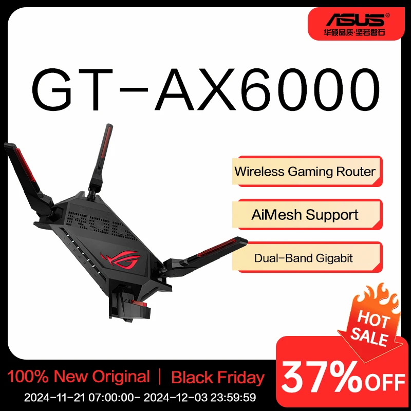 ASUS Rapture GT-AX6000 - AX6000 WiFi 6 Dual-Band Gigabit Wireless Gaming Router with AiMesh Support