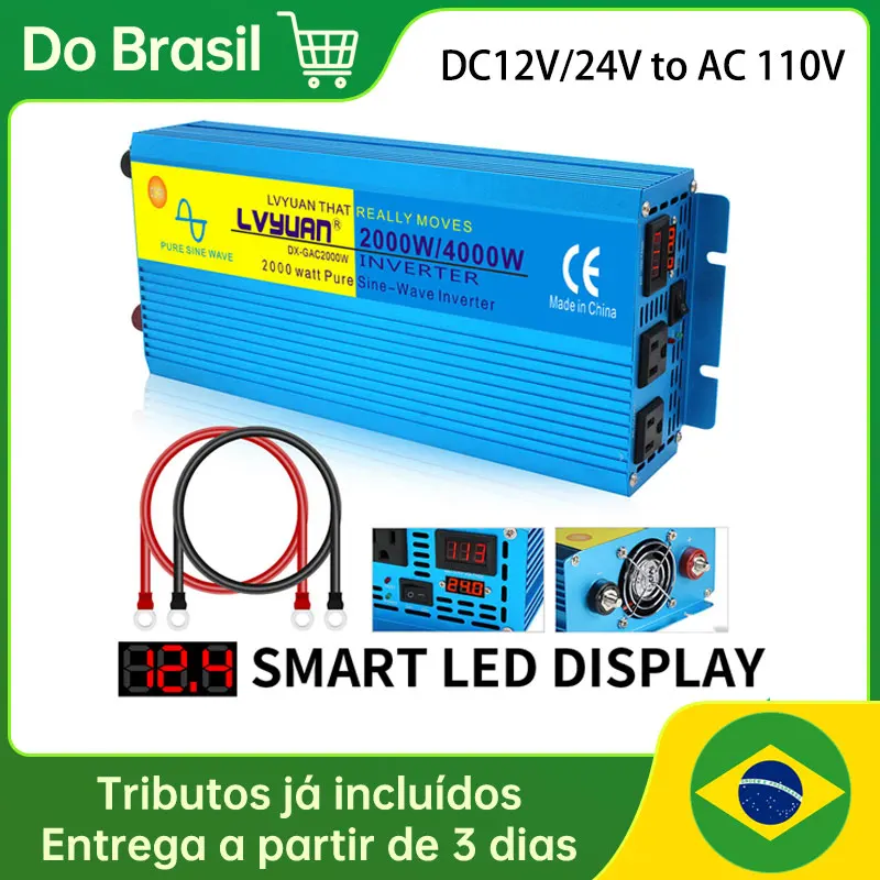 Inversor de onda senoidal pura para carro, transformador de potência, conversor ao ar livre, DC 12V, 24V a 110V AC, 2000W, 4000W, 60Hz