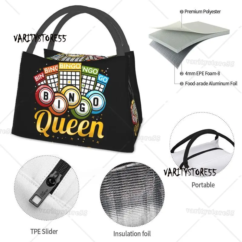 Bingo Queen Insulated Lunch Bag for Women Leakproof Thermal Cooler Lunch Box Beach Camping Travel