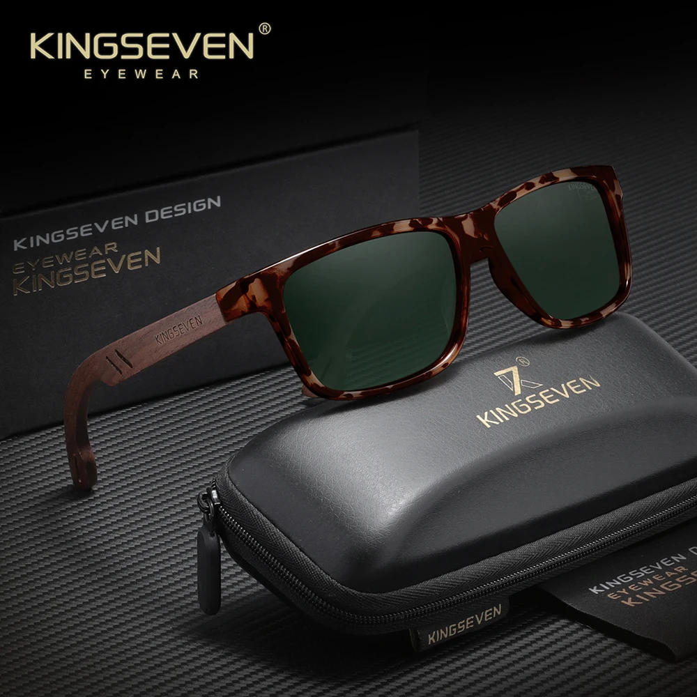 

KINGSEVEN Vintage Walnut Wooden Sunglasses Rectangle Frame For Men Women Driving Fishing Glasses Polarized UV400 Casua Glasses