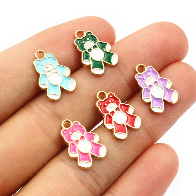 20pcs 16x10mm Random Colors Mix Enamel Bear Charms Pendant Alloy Metal DIY Jewelry Making for Bracelet Necklace