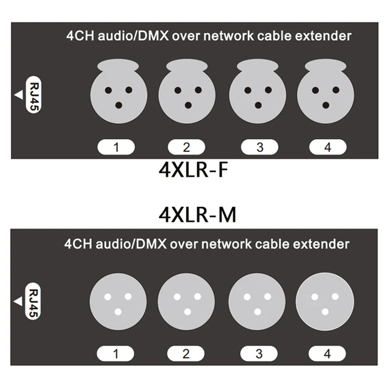 1Pair 4-Channel 3-Pin XLR Audio and DMX over Network Cable Extender, DMX512 Network Signal Extender 1 Male+1 Female