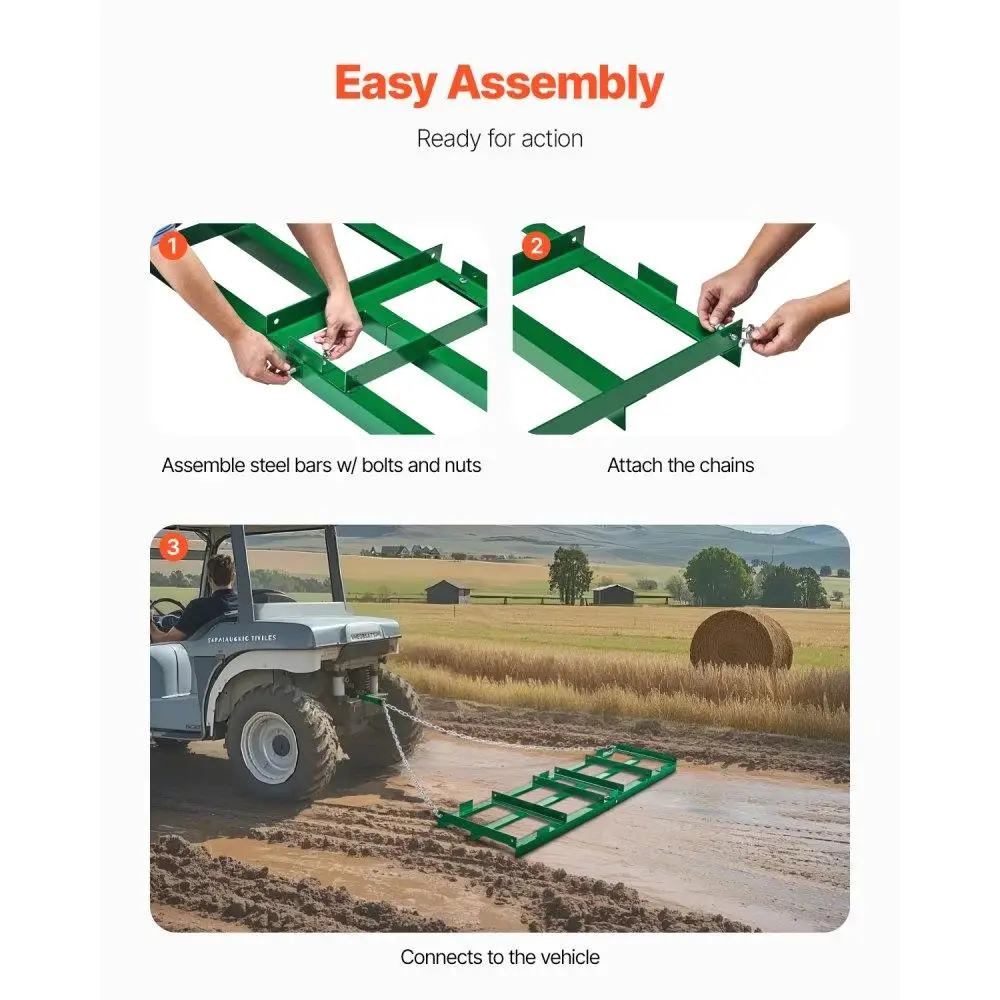 Robuste 6ft Drag Harrow Tow Behind Driveway Grader Rake für Rasen- und Gartenlandschaftsgestaltung