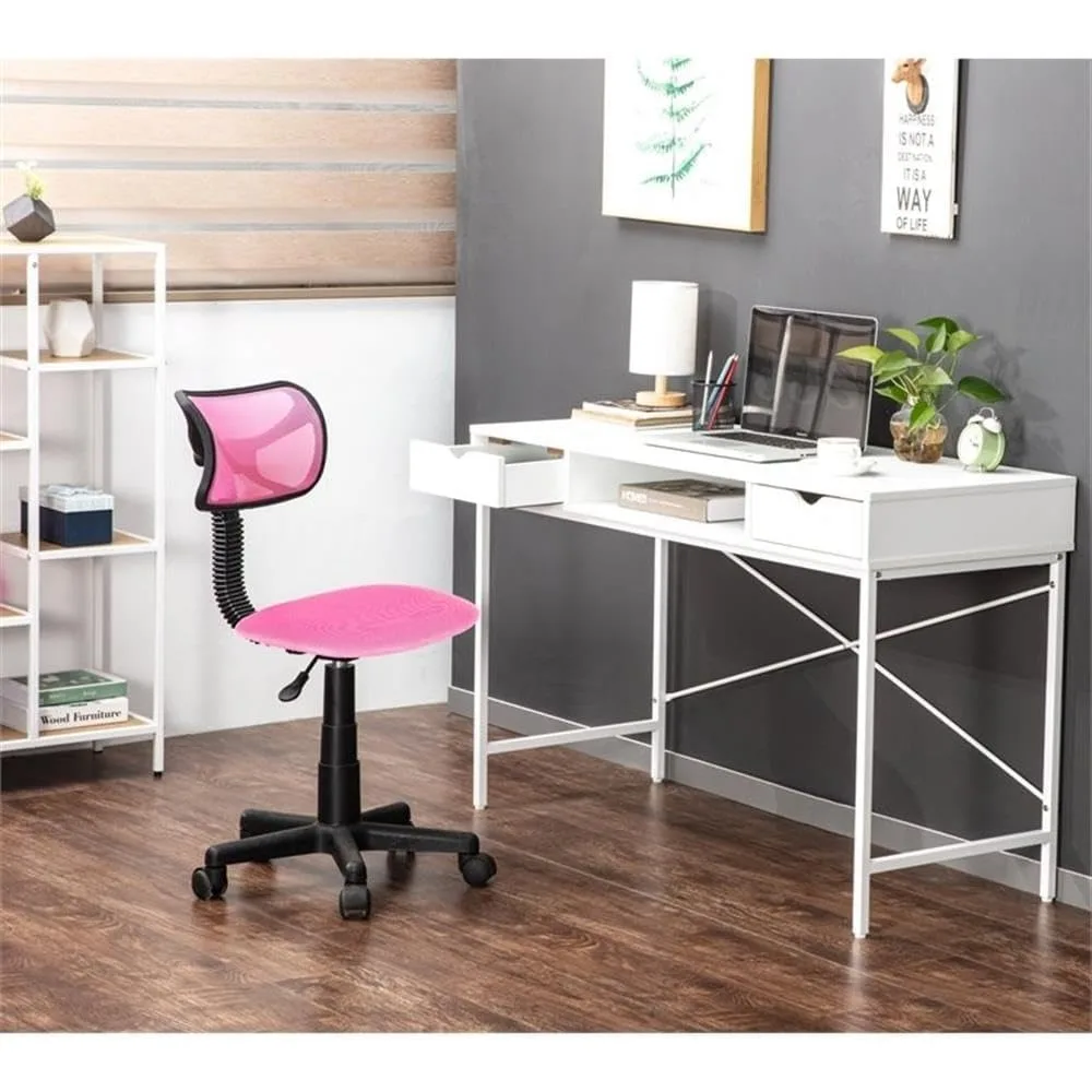 مكتب كتابة مقاس 48 بوصة مع أدراج، ومحطة عمل كمبيوتر محمول كبيرة للمكتب المنزلي الحديث مع مساحة تخزين، وأدراج بيضاء