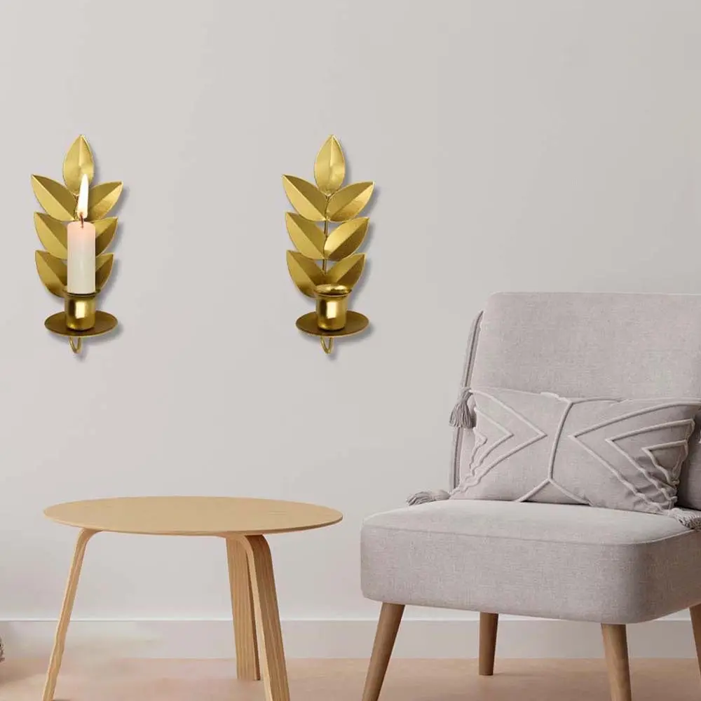 

Exquisite Rust-proof Wheat Leaf Candle Stand Elegant Decorative Golden Candle Holder Luxury Iron Hanging Candlestick Bedroom