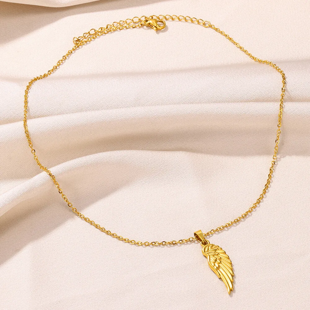 Stainless Steel Angel Wing Pendant Necklace Women Men Jewelry Gold Color Wings Choker Necklace Gifts For Her