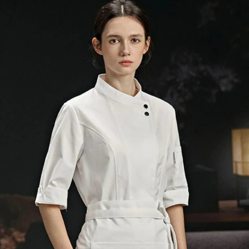Professional Women's Chef Coat Jacket for Restaurant Bakery Baking Cooks Waiter Uniform with 3/4 Sleeves
