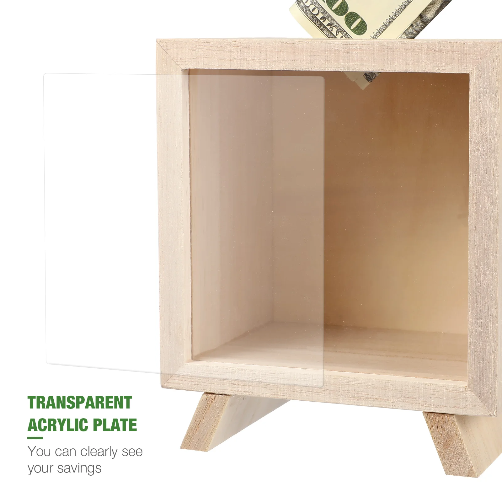 Transparent Window Wooden Piggy Bank Money Storage Box Coin Bank For Adults Desktop Savings Jar Wood Piggy Bank Container Home - Image 2