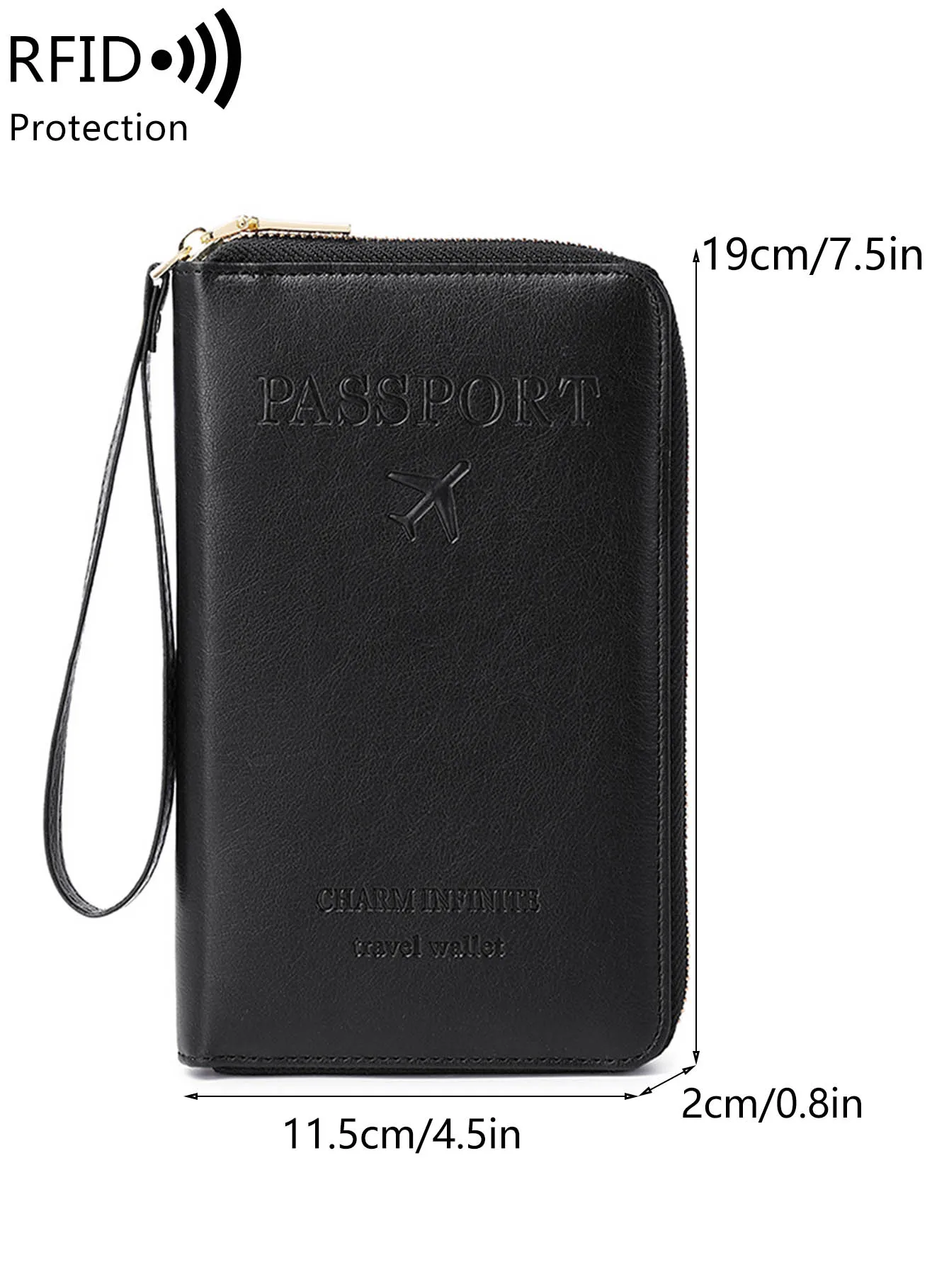 RFID long passport clip PU portable creative airplane passport bag multifunctional zipper travel passport wallet with wristband