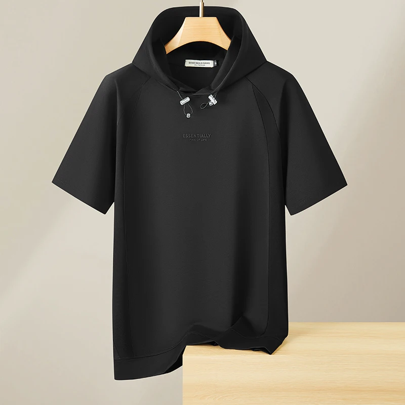 

Luxury Man Plus Size Hooded Short Sleeved Shirt Summer New Loose American Style Hot Minimalist Fashion Soft Elasticity Mens Tops