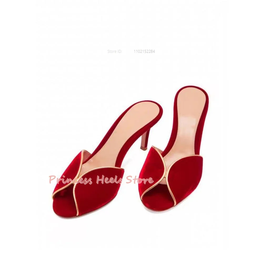 

New Style Retro Suede Sandals Round Toe Thin Med Heels Solid Summer Open Toe Sandals Slip On Women Shoes Designer Ankle Fashion