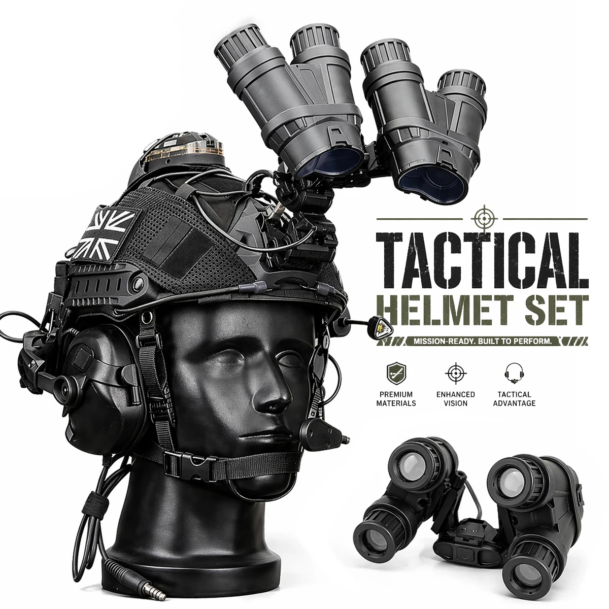 

Tactical FAST Helmet Set with Communication Headset Flashlight Military Airsoft Full Gear Kit for Paintball CS Game Wargame