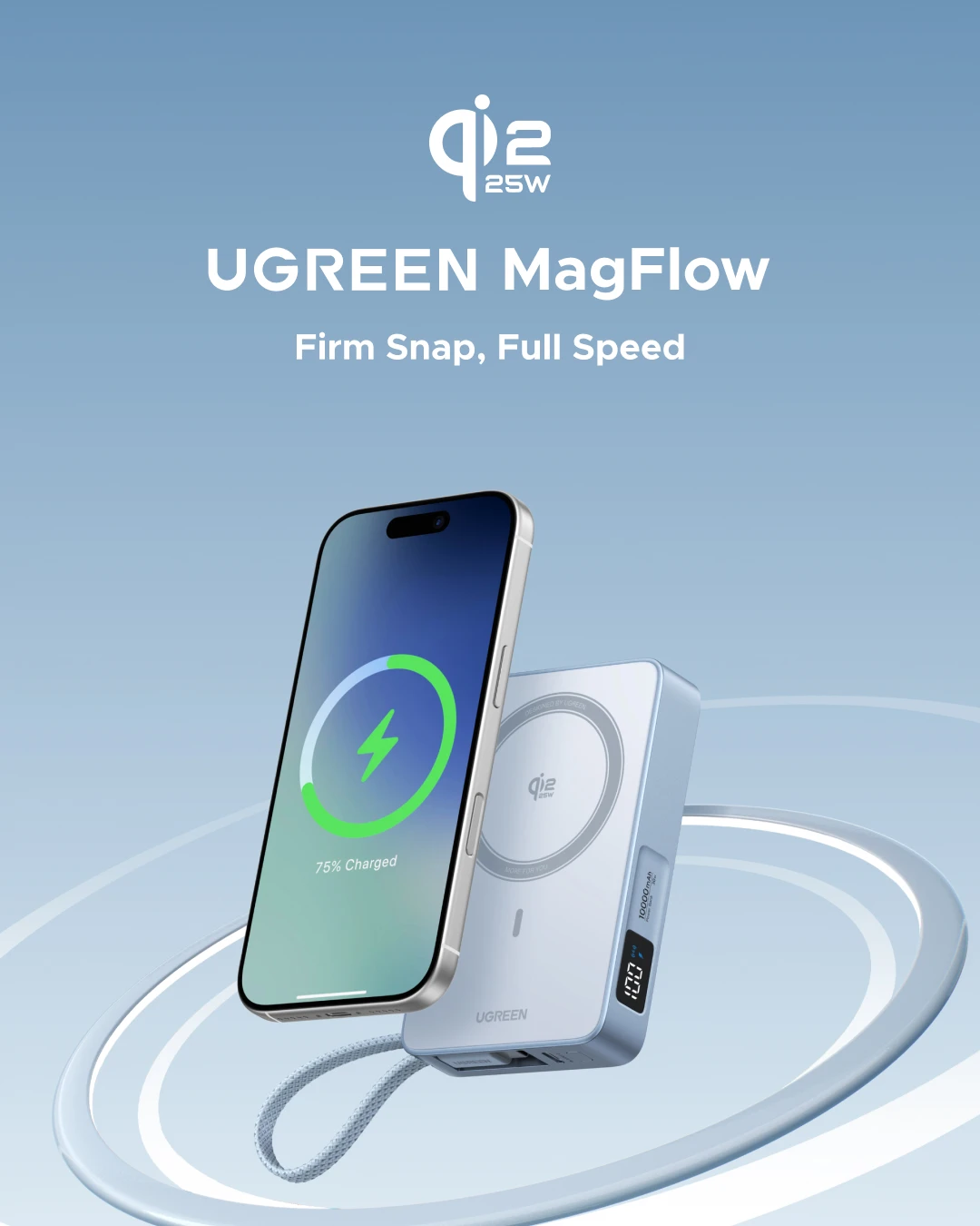 UGREEN Qi2.2 25W Power Bank Fast Charge 10000mAh Type C Cable PowerBank Phone External Battery