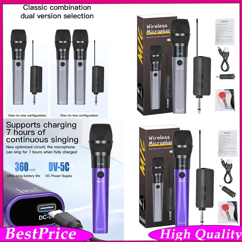 

IRIN Wireless Microphone 2 Channels UHF Handheld Mic System – Dual Dynamic Microphones for Party, Karaoke Stage Performance