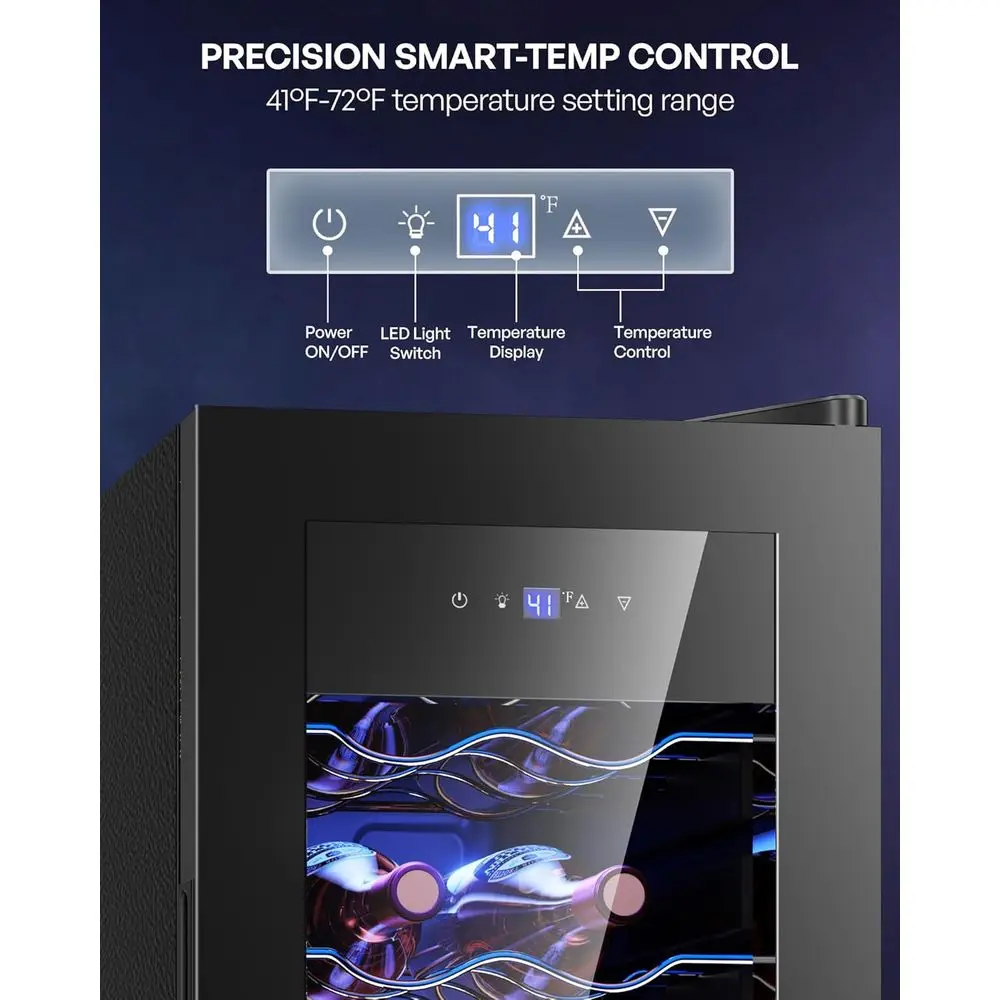 Freestanding Wine Cooler with Glass Door, Safety Lock, and Digital Temperature Control for Red, White, and Champagne Wines