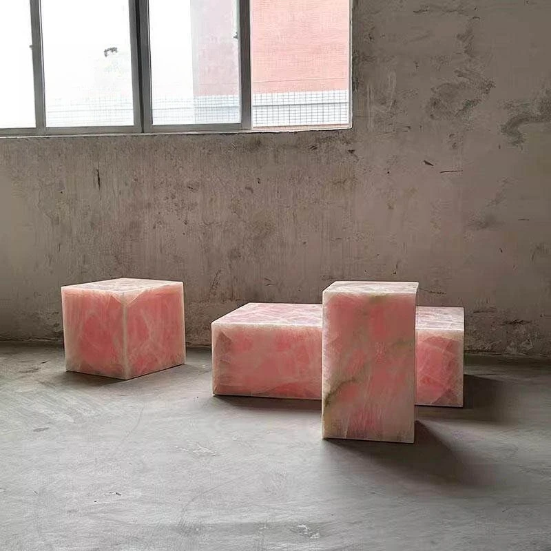 

Pink Jade Natural Marble Decor Base, Stone Height Display Stand, Light Luxury Side Table,Corner Table,Bedside Table&Coffee Table