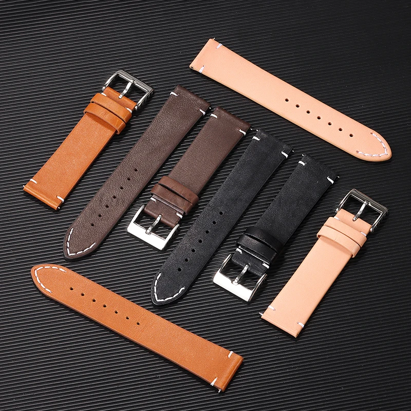 Handmade Genuine Leather Watchband 12mm 14mm 16mm 18mm 20mm 22mm 24mm Soft Vintage Dark Brown Bracelet Quick Release Watch Strap