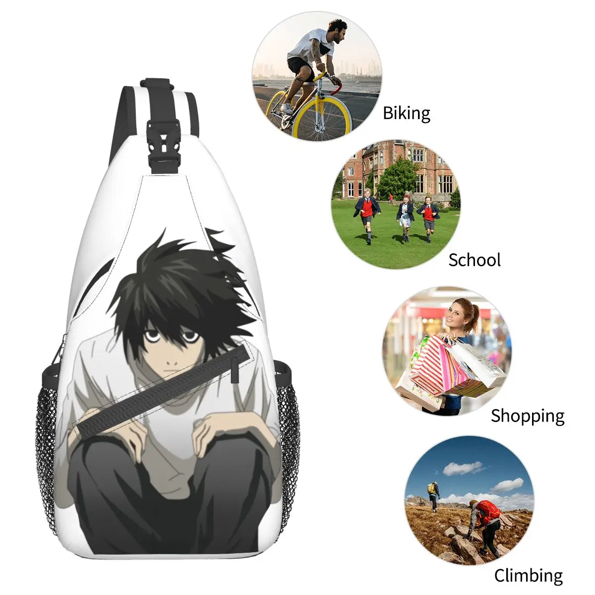 L Death Note Sling Bags Chest Crossbody Shoulder Backpack Travel Hiking Daypacks anime japan manga Men Women Bags